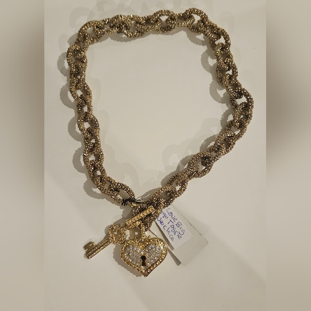 Traci Lynn Gold Necklace with Key and Heart Pendant